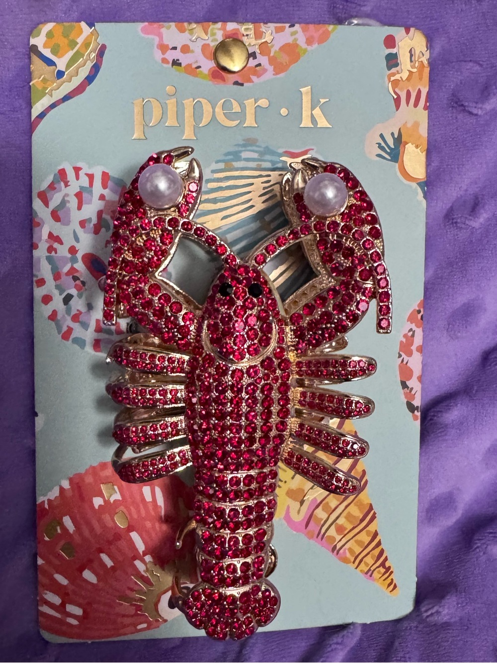 VIRAL 🦞Piper Red Crystal Lobster Brooch with Pearl Accents🦞
